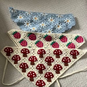 set of 3 crocheted bandannas, cute accessory for kids or adults